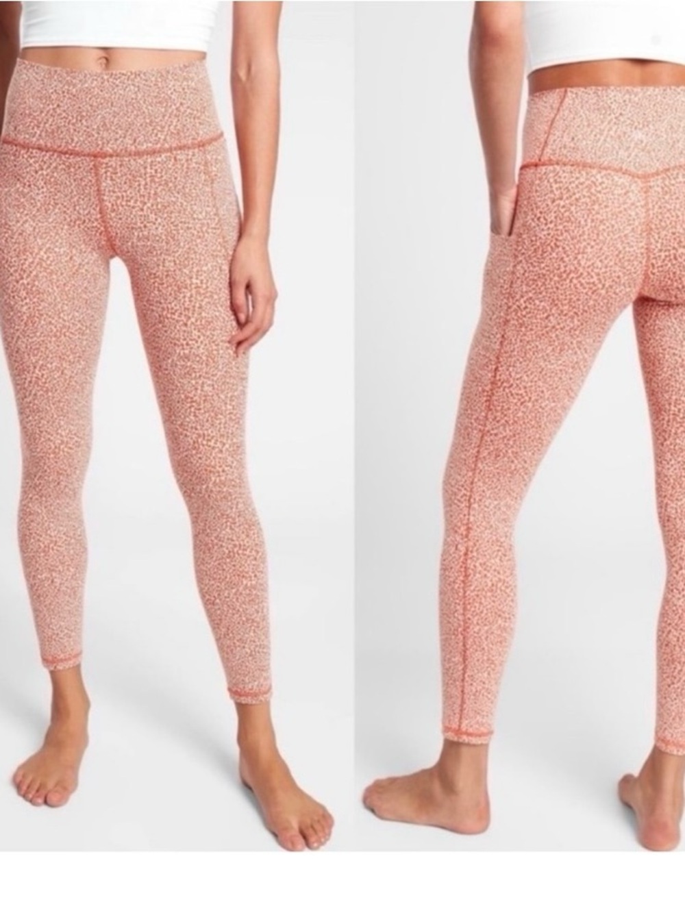 Athleta Salutation II Textured Tight Orange White Micro Cheetah Leopard Print MP